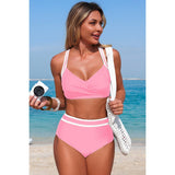 Two Piece High Waisted Cross Contrasting Bikini - MVTFASHION.COM