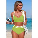 Two Piece High Waisted Cross Contrasting Bikini - MVTFASHION.COM