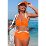 Two Piece High Waisted Cross Contrasting Bikini - MVTFASHION.COM