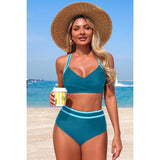 Two Piece High Waisted Cross Contrasting Bikini - MVTFASHION.COM