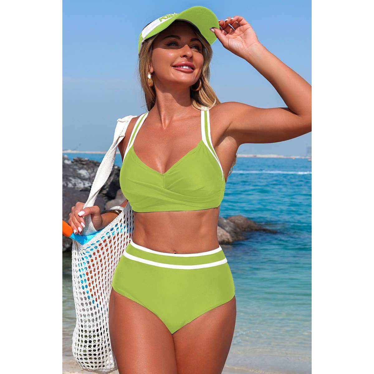 Two Piece High Waisted Cross Contrasting Bikini - MVTFASHION.COM