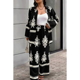 Two Piece Plus Size Print Button Trim Top Pant Set - MVTFASHION.COM