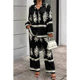 Two Piece Plus Size Print Button Trim Top Pant Set - MVTFASHION.COM