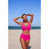Two Piece Push Up Cut Out Ruched High Rise Bikini - MVTFASHION.COM