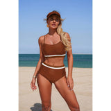Two Piece Solid Contrast Tie Up Stretch Bikini - MVTFASHION.COM