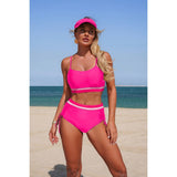 Two Piece Solid Contrast Tie Up Stretch Bikini - MVTFASHION.COM
