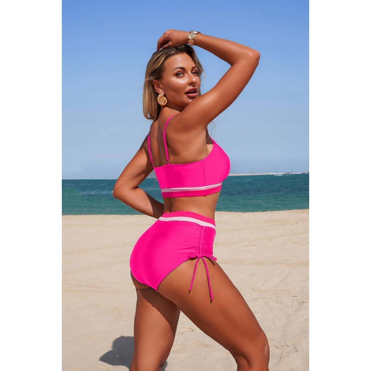 Two Piece Solid Contrast Tie Up Stretch Bikini - MVTFASHION.COM