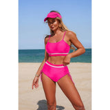 Two Piece Solid Contrast Tie Up Stretch Bikini - MVTFASHION.COM