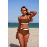 Two Piece Solid Contrast Tie Up Stretch Bikini - MVTFASHION.COM