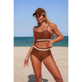 Two Piece Solid Contrast Tie Up Stretch Bikini - MVTFASHION.COM