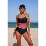 Two Piece Solid Contrast Tie Up Stretch Bikini - MVTFASHION.COM