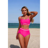 Two Piece Solid Contrast Tie Up Stretch Bikini - MVTFASHION.COM