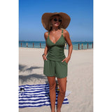 Two Piece Solid Ruched V Neck Pockets Bikini - MVTFASHION.COM