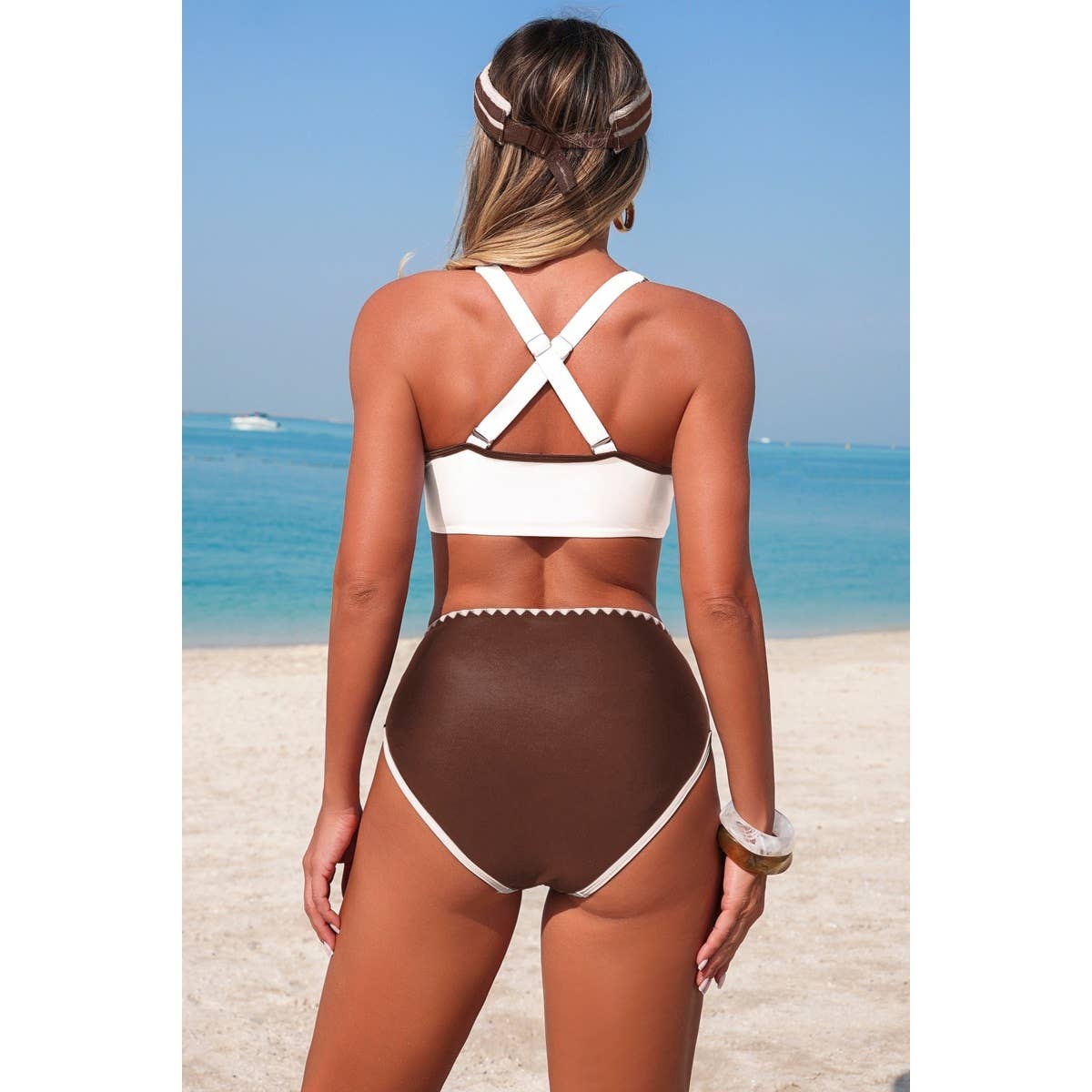 Two Piece Tie Knot Contrast High Waisted Bikini - MVTFASHION.COM