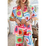 Two Pieces All Over Print Button Down Long Sets - MVTFASHION.COM