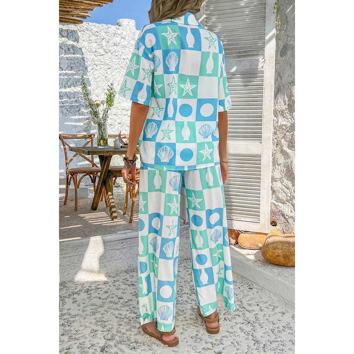 Two Pieces All Over Print Button Down Long Sets - MVTFASHION.COM