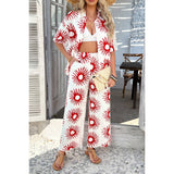 Two Pieces All Over Print Button Down Long Sets - MVTFASHION.COM