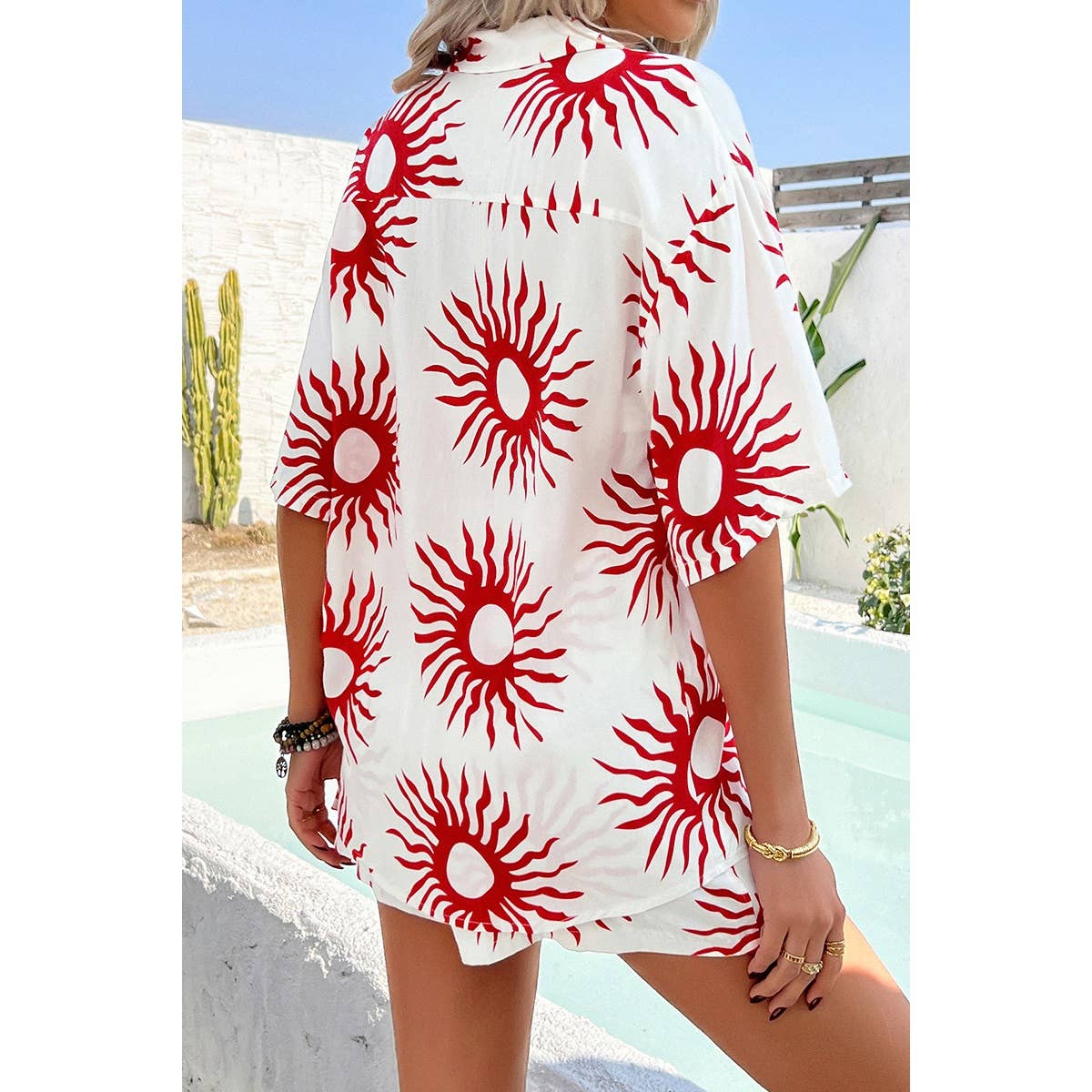 Two Pieces All Over Print Button Down Short Sets - MVTFASHION.COM