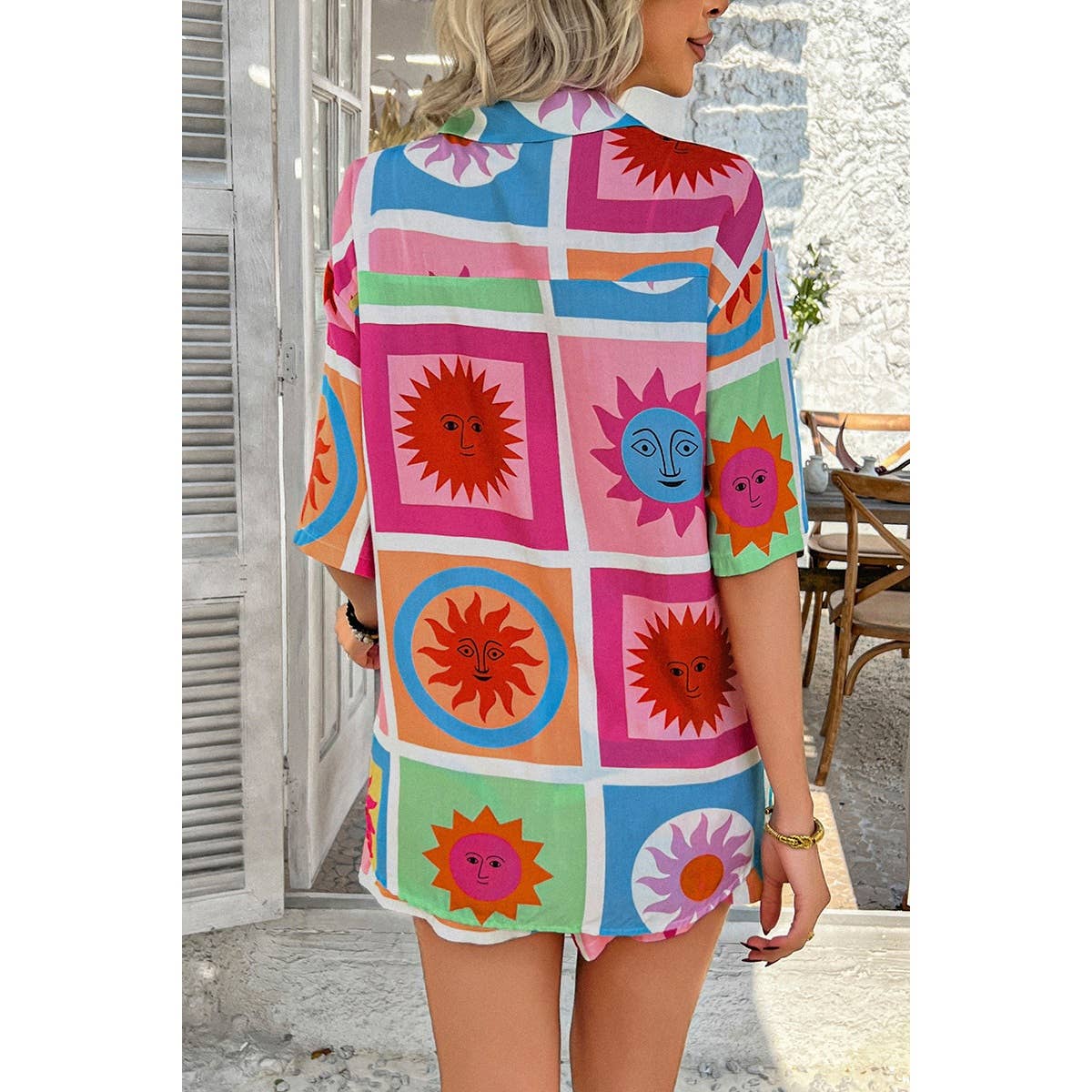 Two Pieces All Over Print Button Down Short Sets - MVTFASHION.COM