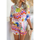 Two Pieces All Over Print Button Down Short Sets - MVTFASHION.COM
