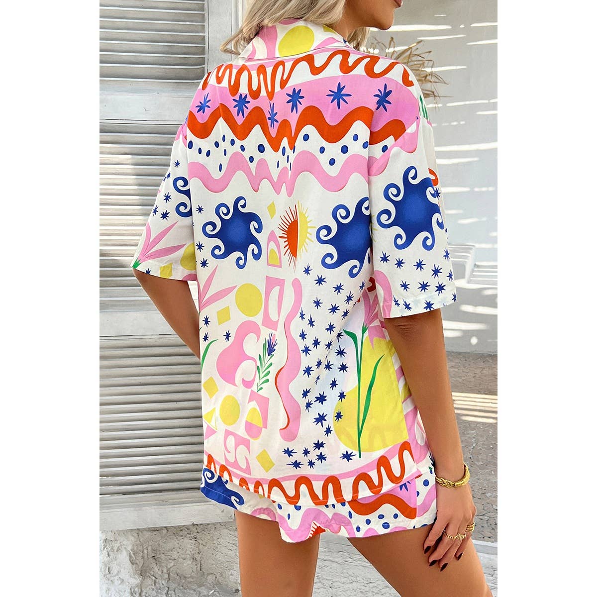 Two Pieces All Over Print Button Down Short Sets - MVTFASHION.COM