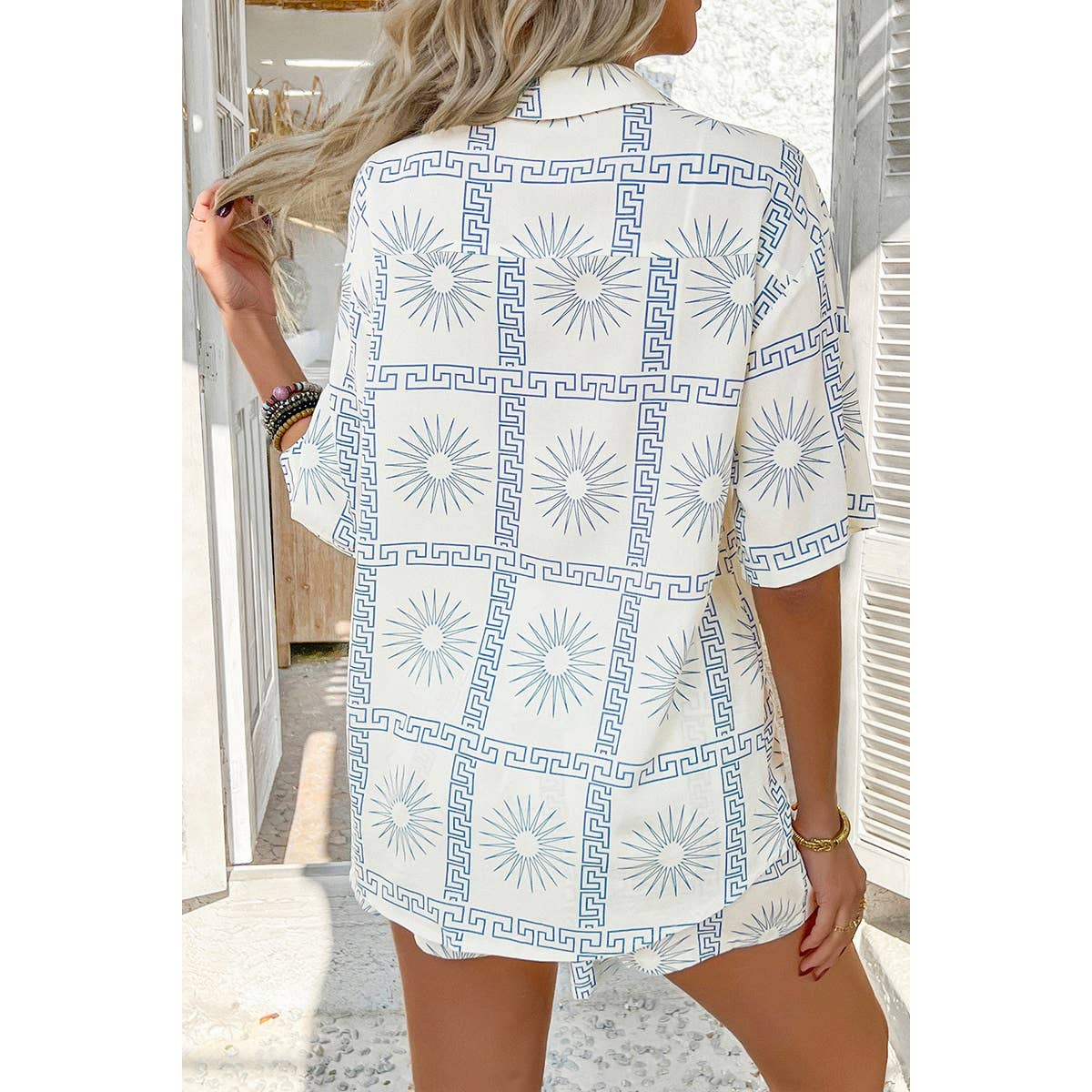 Two Pieces All Over Print Button Down Short Sets - MVTFASHION.COM