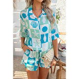Two Pieces All Over Print Button Down Short Sets - MVTFASHION.COM