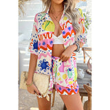 Two Pieces All Over Print Button Down Short Sets - MVTFASHION.COM