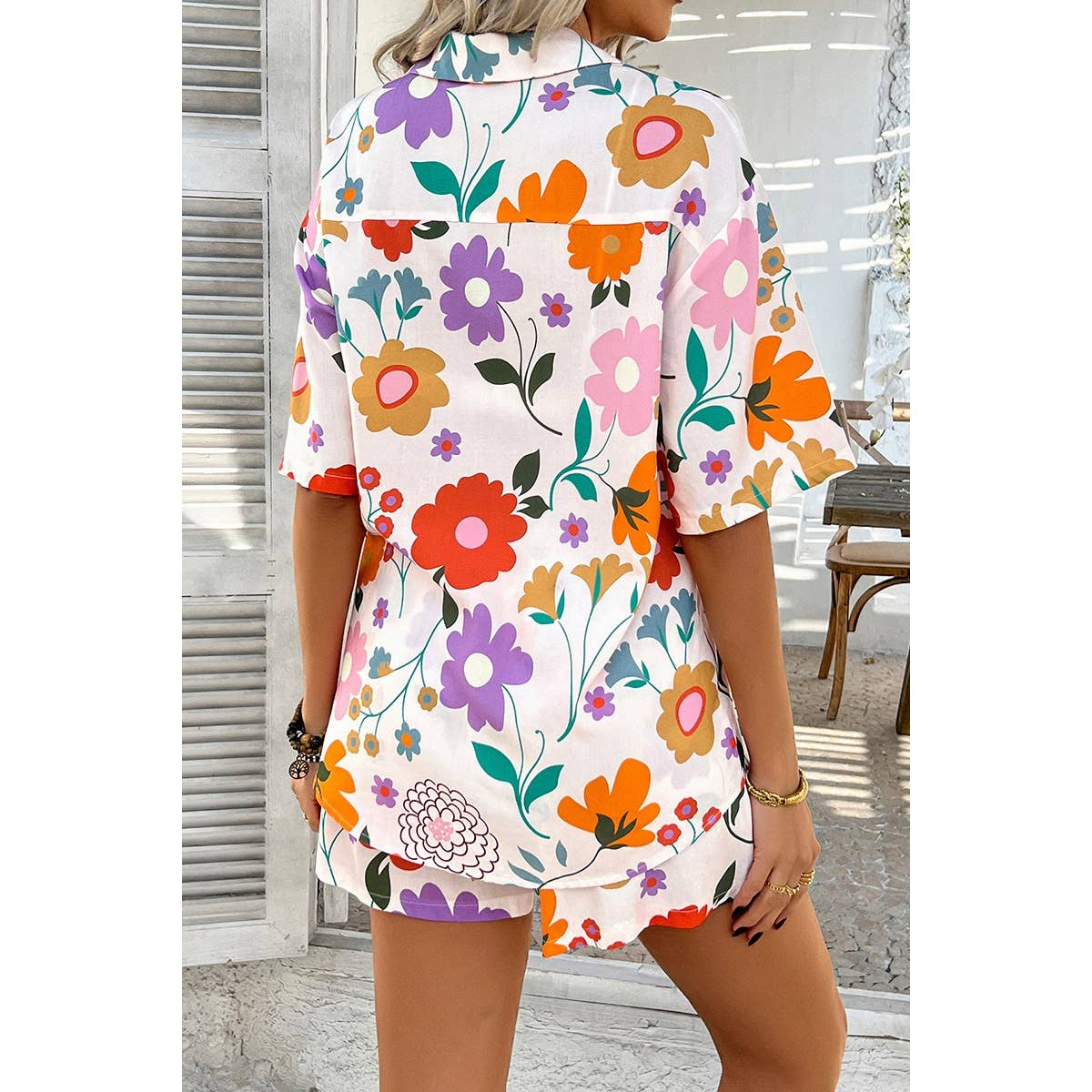 Two Pieces All Over Print Button Down Short Sets - MVTFASHION.COM