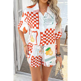 Two Pieces All Over Print Button Down Short Sets - MVTFASHION.COM