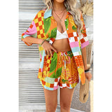 Two Pieces All Over Print Button Down Short Sets - MVTFASHION.COM