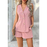 Two Pieces Button Down V Neck Suit Short Sets - MVTFASHION.COM