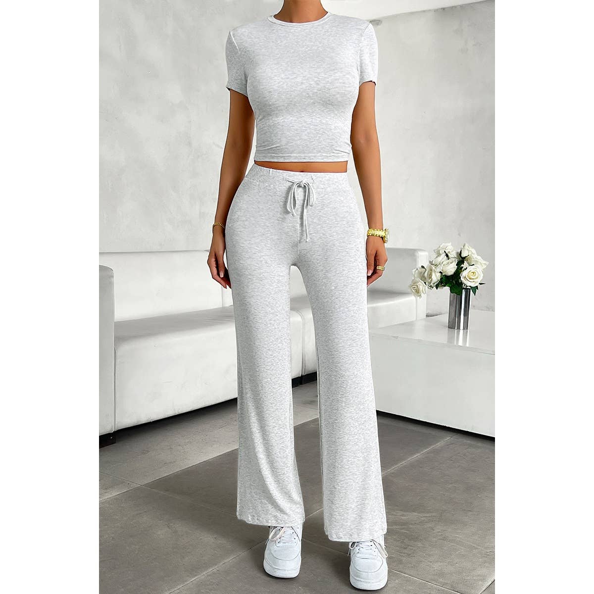 Two Pieces Drawstring Round Neck Skinny Fit Sets - MVTFASHION.COM