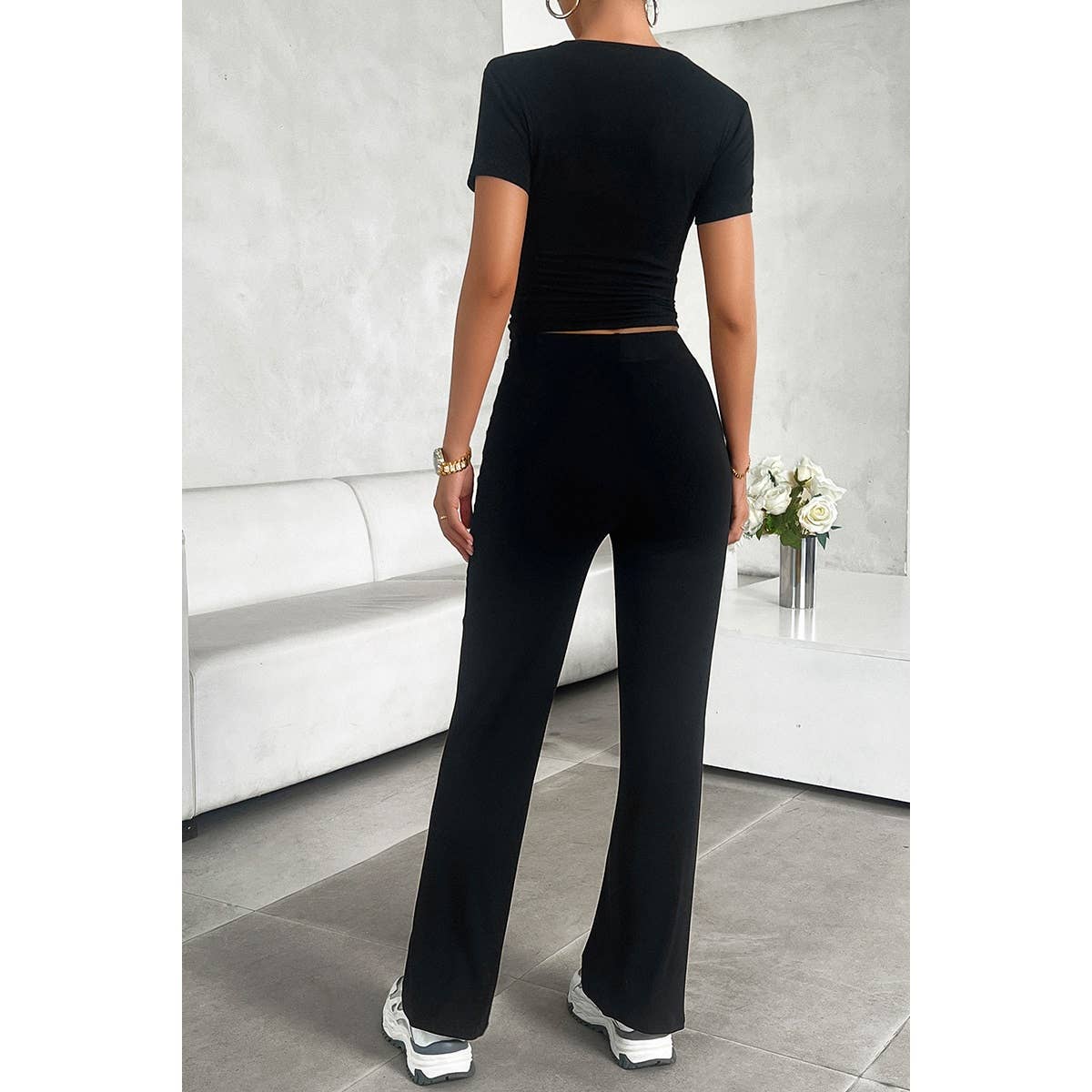 Two Pieces Drawstring Round Neck Skinny Fit Sets - MVTFASHION.COM