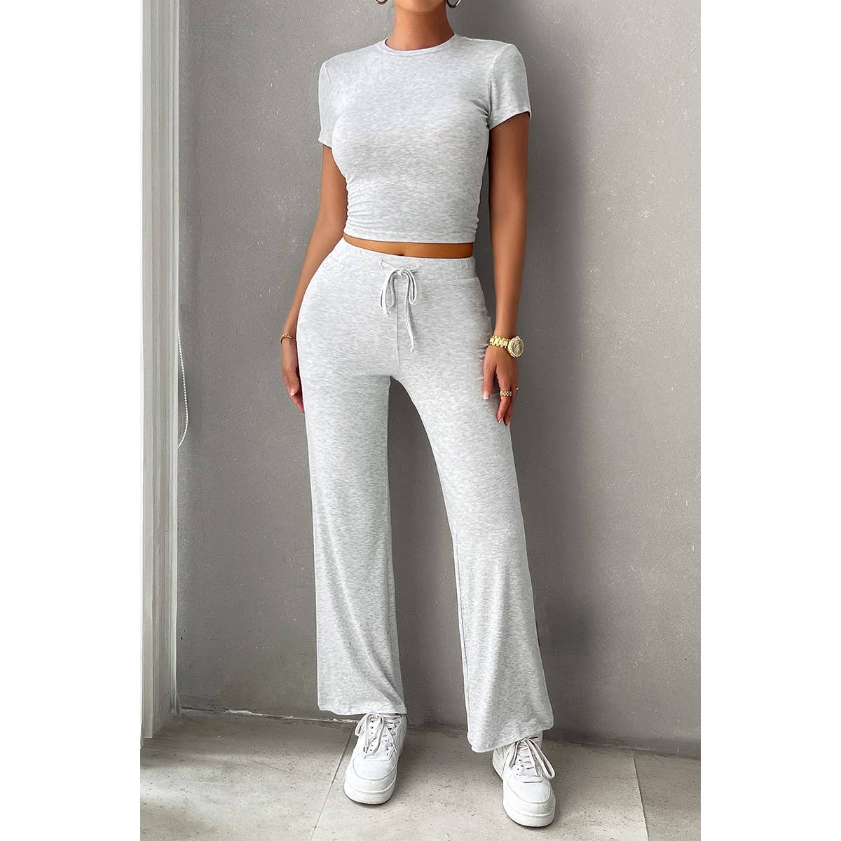 Two Pieces Drawstring Round Neck Skinny Fit Sets - MVTFASHION.COM