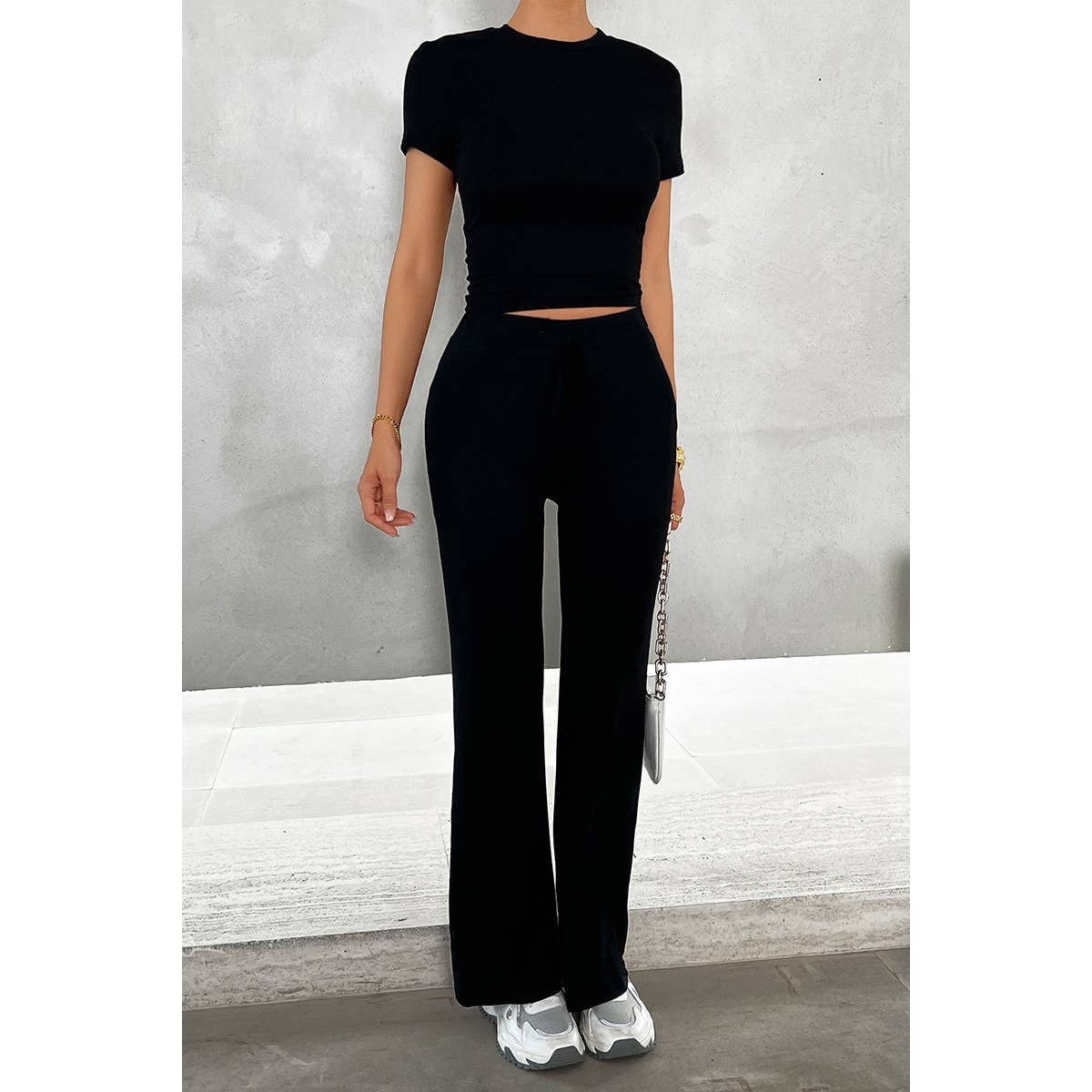 Two Pieces Drawstring Round Neck Skinny Fit Sets - MVTFASHION.COM