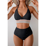 Two Pieces Elastic Band Halter Ruched Bikini - MVTFASHION.COM