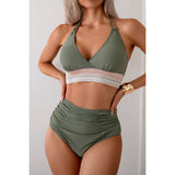 Two Pieces Elastic Band Halter Ruched Bikini - MVTFASHION.COM