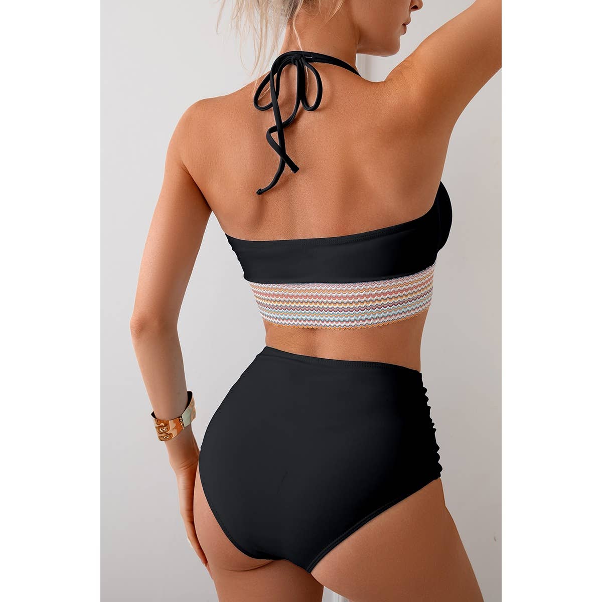 Two Pieces Elastic Band Halter Ruched Bikini - MVTFASHION.COM