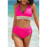 Two Pieces Elastic Band Halter Ruched Bikini - MVTFASHION.COM