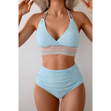 Two Pieces Elastic Band Halter Ruched Bikini - MVTFASHION.COM