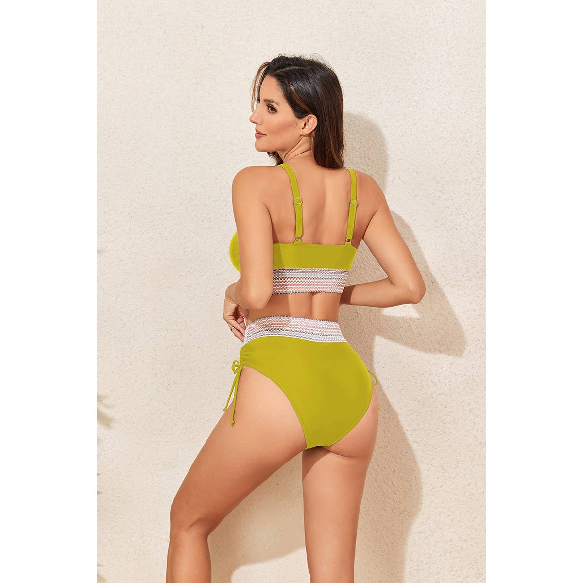 Two Pieces Elastic Wide Waist Band Knot TrimBikini - MVTFASHION.COM