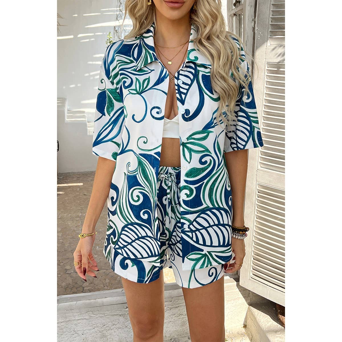 Two Pieces Floral Print Button Down Sets - MVTFASHION.COM