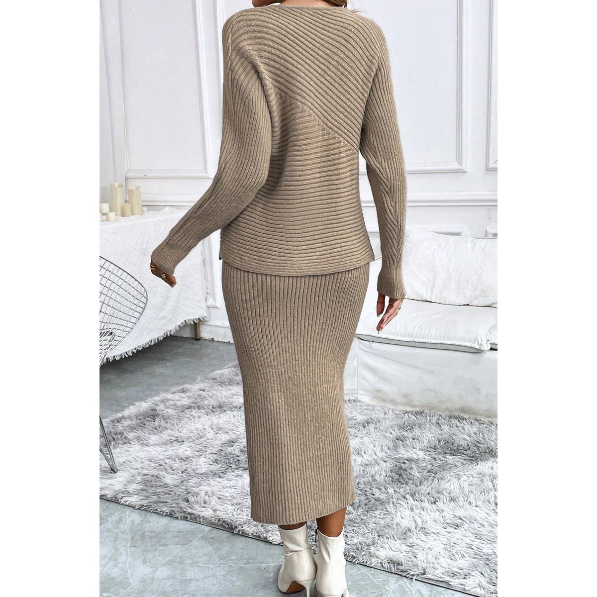 Two Pieces Knit Long Sleeves Sweater Fit Dress - MVTFASHION.COM