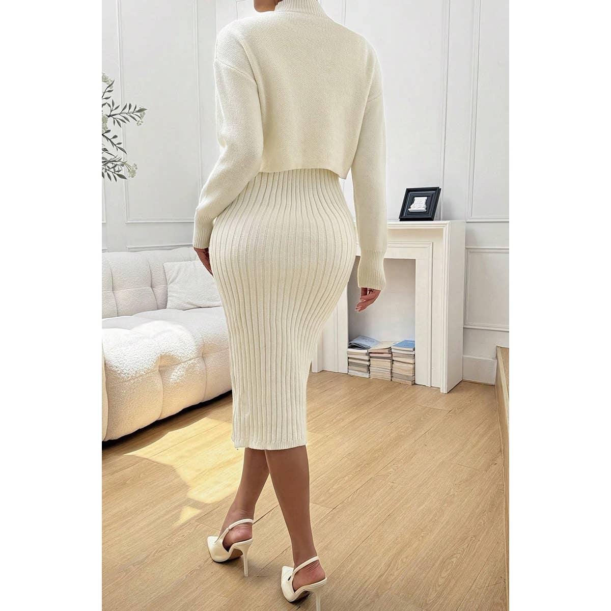 Two Pieces Knit Sweater And Fit Bodycon Dress - MVTFASHION.COM