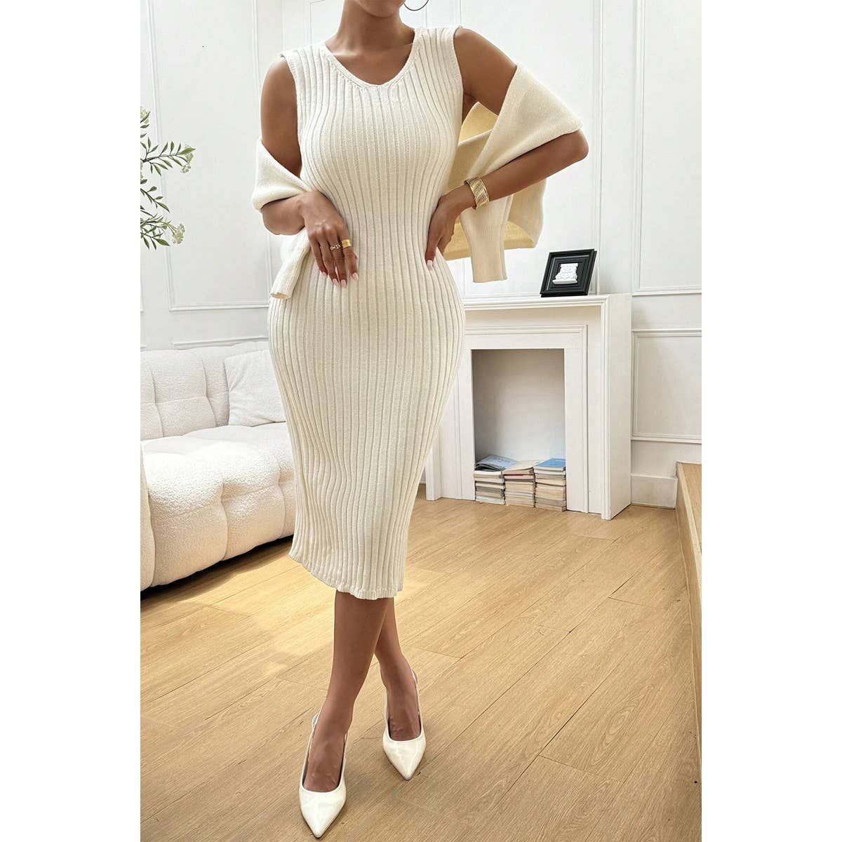 Two Pieces Knit Sweater And Fit Bodycon Dress - MVTFASHION.COM