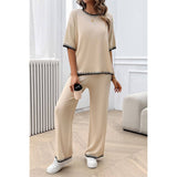 Two Pieces Knit Trim Solid Round Neck Set - MVTFASHION.COM