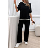 Two Pieces Knit Trim Solid Round Neck Set - MVTFASHION.COM