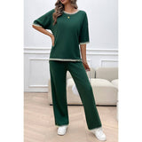 Two Pieces Knit Trim Solid Round Neck Set - MVTFASHION.COM