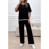 Two Pieces Knit Trim Solid Round Neck Set - MVTFASHION.COM